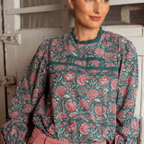 Ruby Blouse Green and Pink Floral