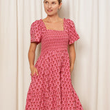 Delilah Dress Red and Pink Hydrangea